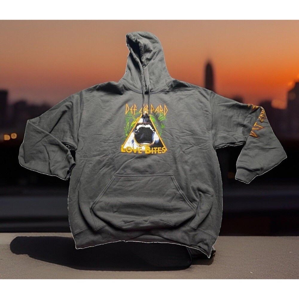 Def Leppard Ripple Junction Gray Hooded Sweatshirt Sz L Classic Rock Love Bites